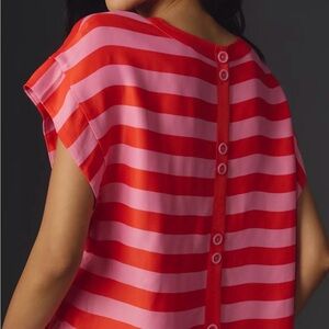 Anthropologie Maeve Striped Short-Sleeve Top in Red and Pink